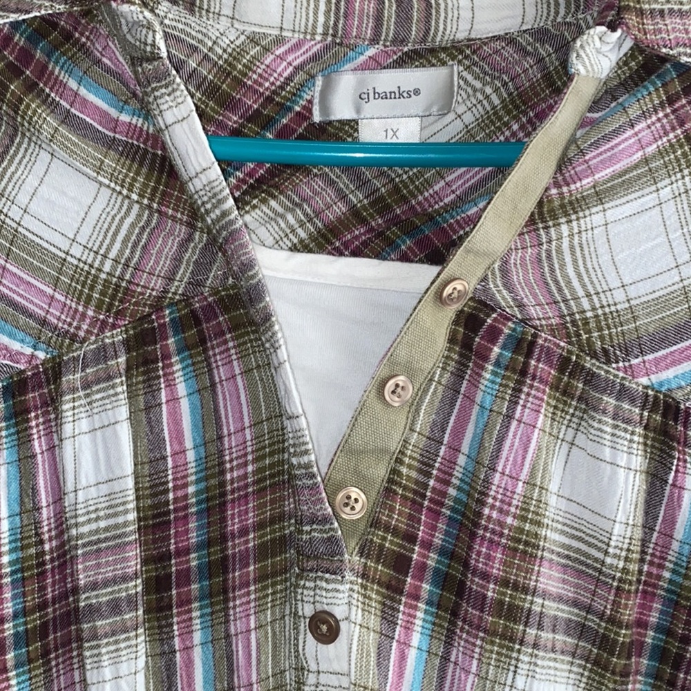 CJ Banks knit shirt - 3/4 sleeves plaid size 1X - Picture 2 of 8